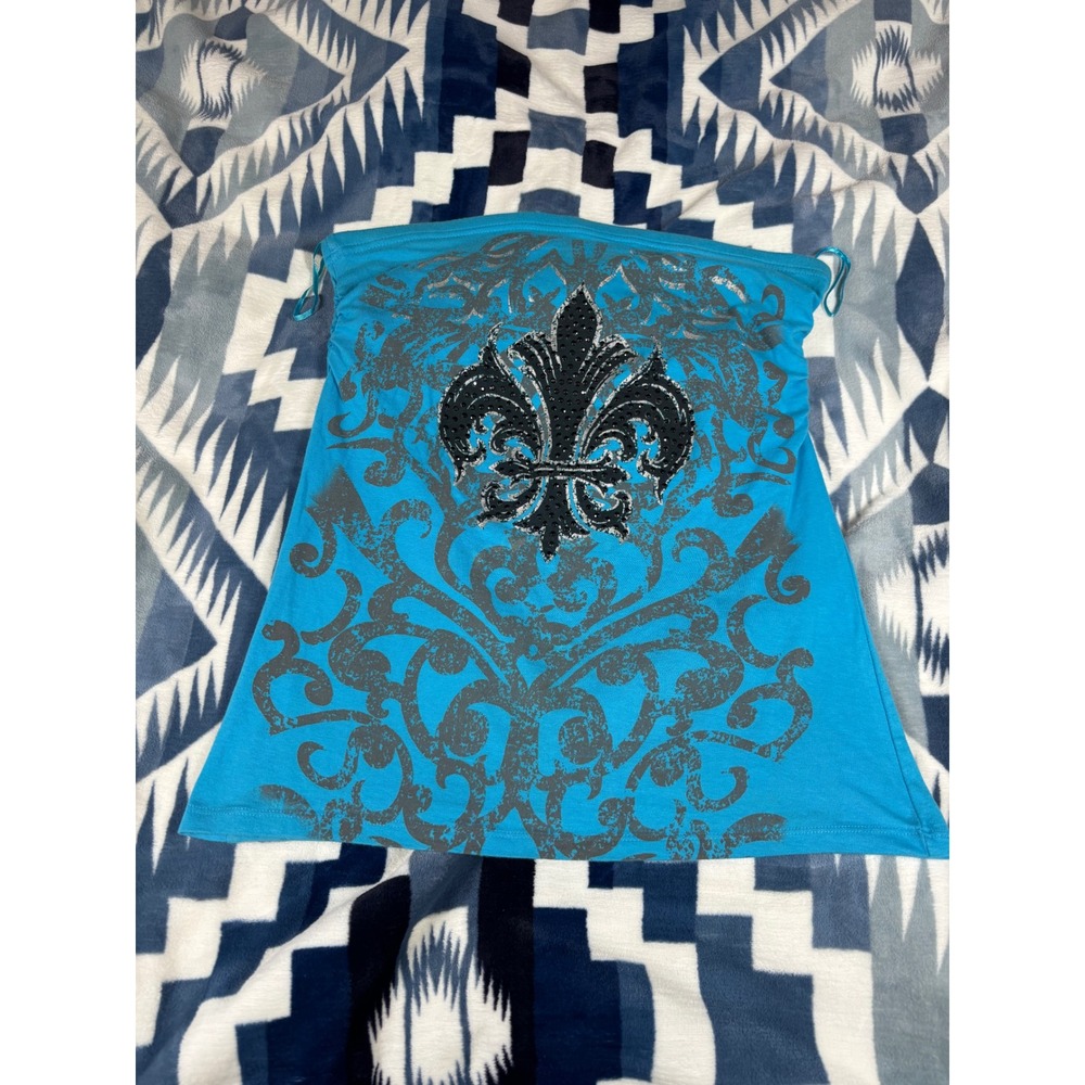 Love Love Lo Turquoise Fleur De Lis Glitter Tube Top GT-1013B Womens Medium